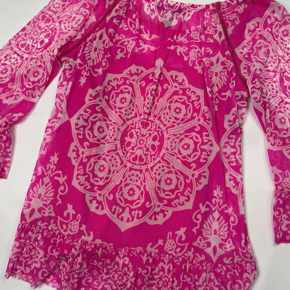 INC Size Medium White Pink Ruffled Nordic Bell Sleeve Square Neck Top Boho Flair - Picture 6 of 12